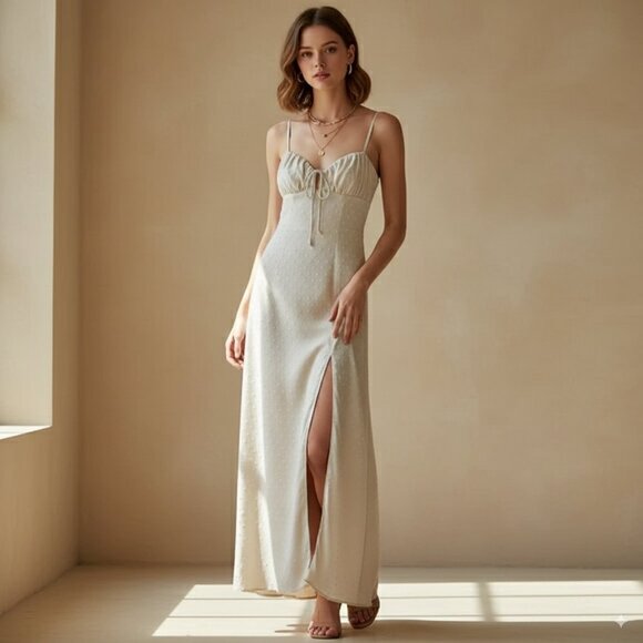 RUMER Dresses & Skirts - NWT Rumer Anissa Ruched Maxi Dress in Nude